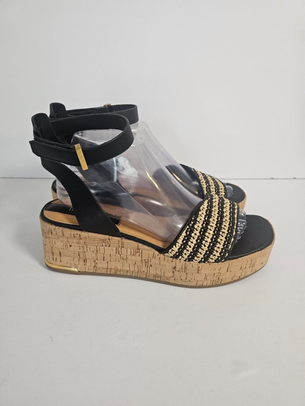 Franco Sarto Sandals Platform Cork Woven Beach Black Tan 9 - Picture 5 of 12